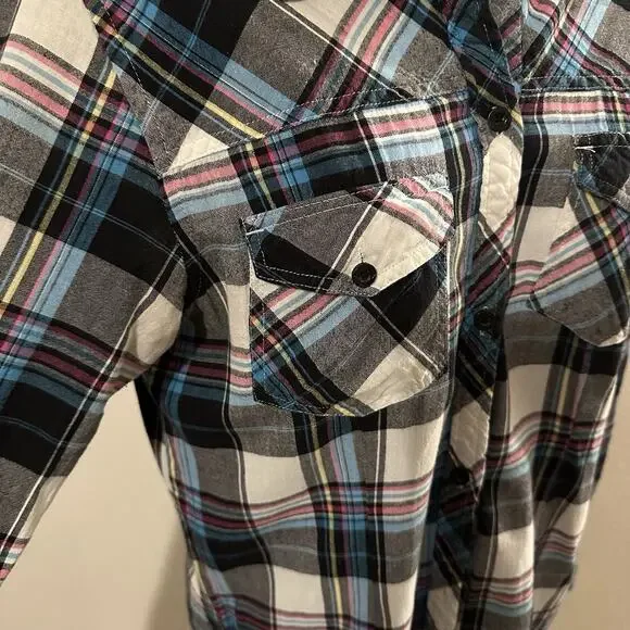 Fox Racing Women’s Plaid Button Up Flannel Shirt Long Sleeve Cotton Top Size L - Picture 2 of 8